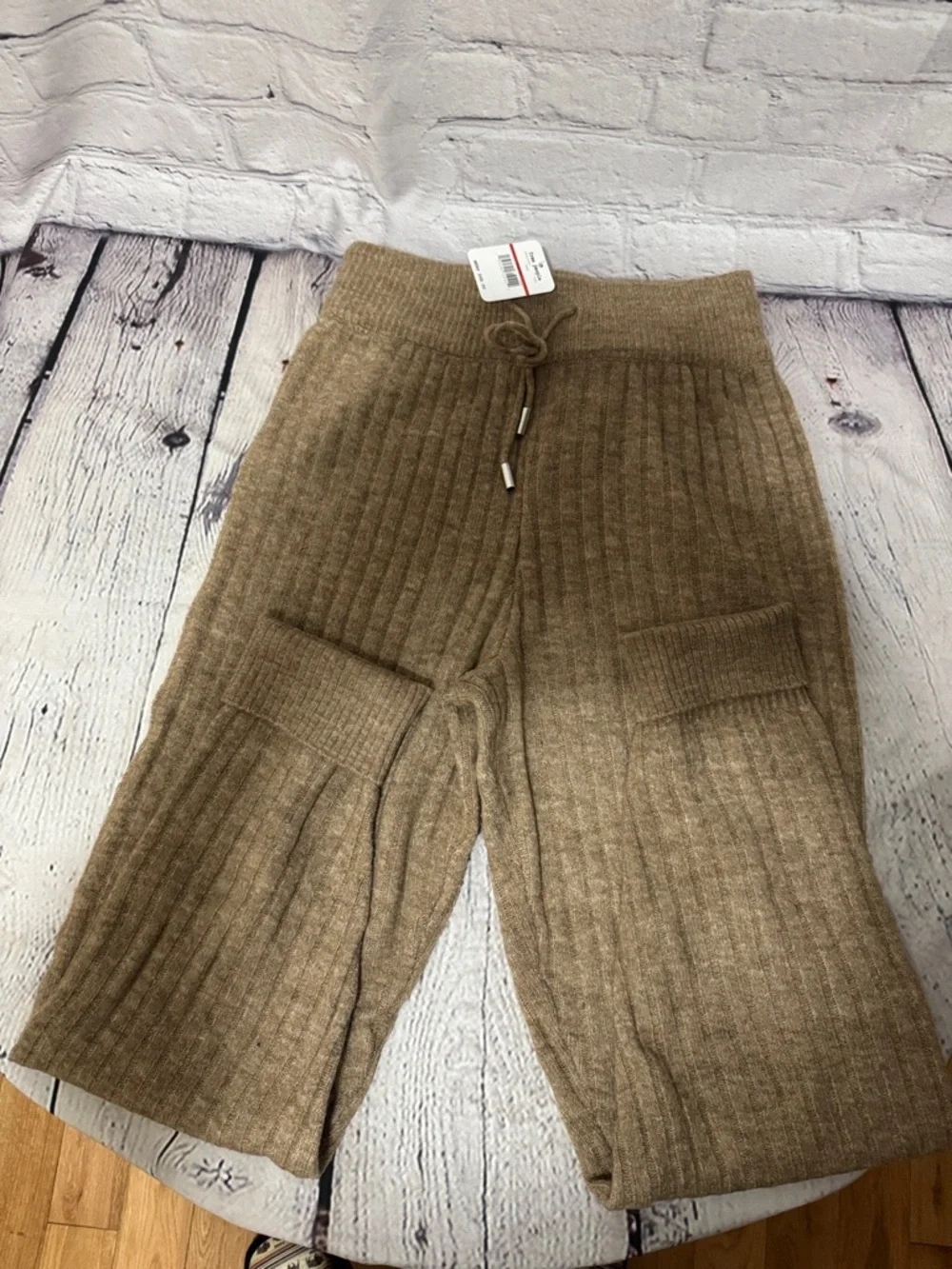 Free People retail $68 Intimately Ribbed Sweater Knit Drawstring Pants - Camel - Picture 3 of 6